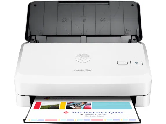 HP ScanJet Pro 2000 S1 Sheetfeed Scanner, White, Up to 24 ppm/48 ipm (300 dpi), up to 2000 pages daily, 50 sheets ADF, Hi-Speed USB 2.0, Auto-color detect, auto-crop, auto-exposure, auto orient, OCR, straighten the page, scan to cloud, scan to email 2