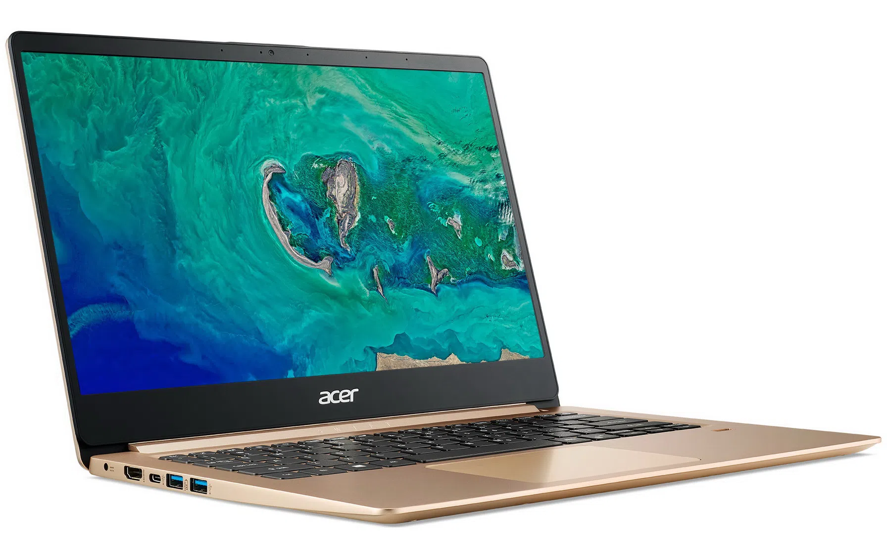ACER Swift 1 Luxury Gold (NX.GXREU.007), 14.0" IPS FHD (Intel Pentium Silver N5000 4xCore up to 2.70 GHz, 4GB (1x4) DDR4 RAM, 128GB PCIe NVMe SSD, Intel UHD Graphics 605, CR, WiFi-AC/BT, FPS, Backlit KB, 3cell, HD Webcam, RUS, Linux, 1.3kg, 15mm) 3