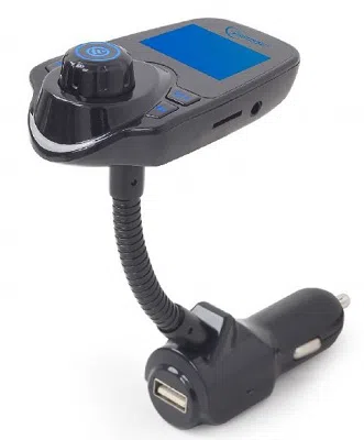 USB Car Charger 3-in-1 carkit - Gembird "BTT-01" Black, FM-radio transmitter 87.5-108MHz, Bluetooth 4.2, USB 3.1 A charger 5V DC up to 3.1 A, 3.5 mm audio input and output 4