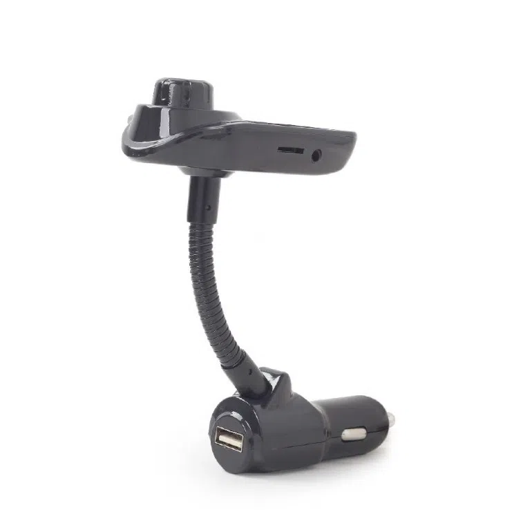 USB Car Charger 3-in-1 carkit - Gembird "BTT-01" Black, FM-radio transmitter 87.5-108MHz, Bluetooth 4.2, USB 3.1 A charger 5V DC up to 3.1 A, 3.5 mm audio input and output 2