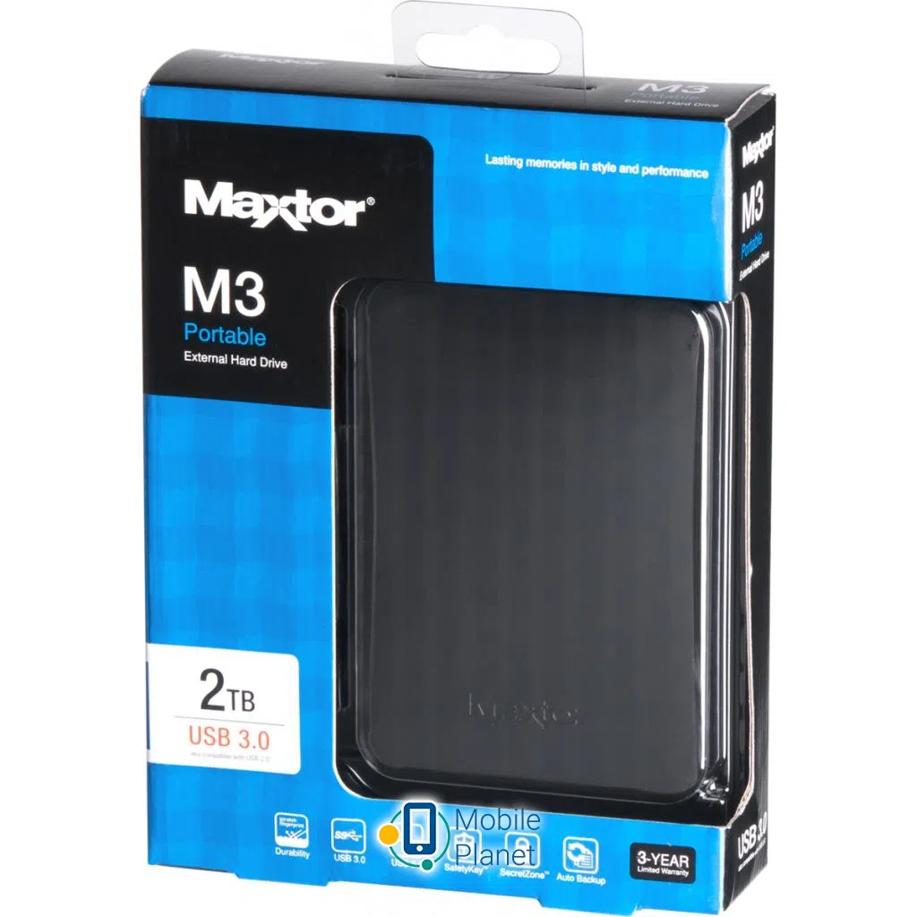 2.5" External HDD 2.0TB (USB3.0)  Seagate "Maxtor M3 Portable" STSHX-M201TCBM, Durable Black design