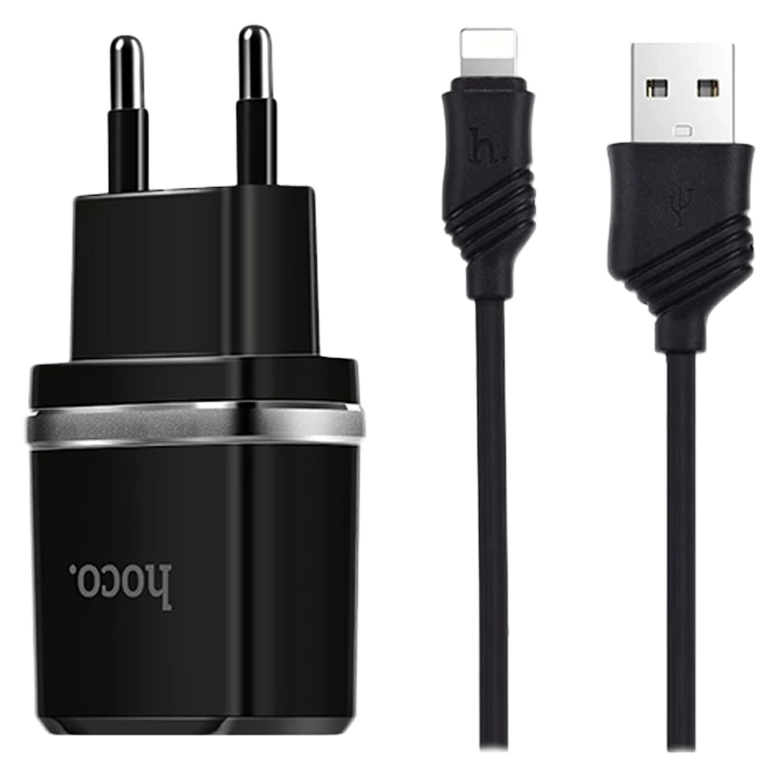 Зарядное устройство Hoco C12 Black (Lightning cable)