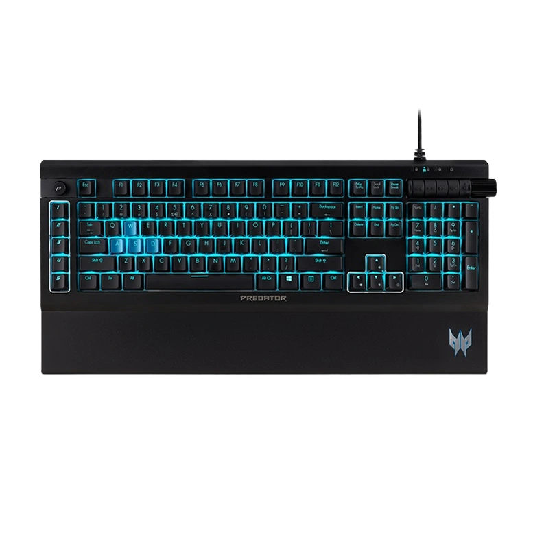 ACER PREDATOR GAMING KEYBOARD AETHON500, mechanical keys, 16.8M RGB backlit, detachable magnetic wrist rest, anodized aluminum faceplate.