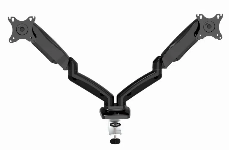 Arm for 2 monitors 13"-27" - Gembird MA-DA2-01, Steel (1.35 mm), Gas spring 2-7kg, VESA 75/100, arm rotates, extends and retracts, tilts to change reading angles, and allows to rotate display from landscape-to-portrait mode