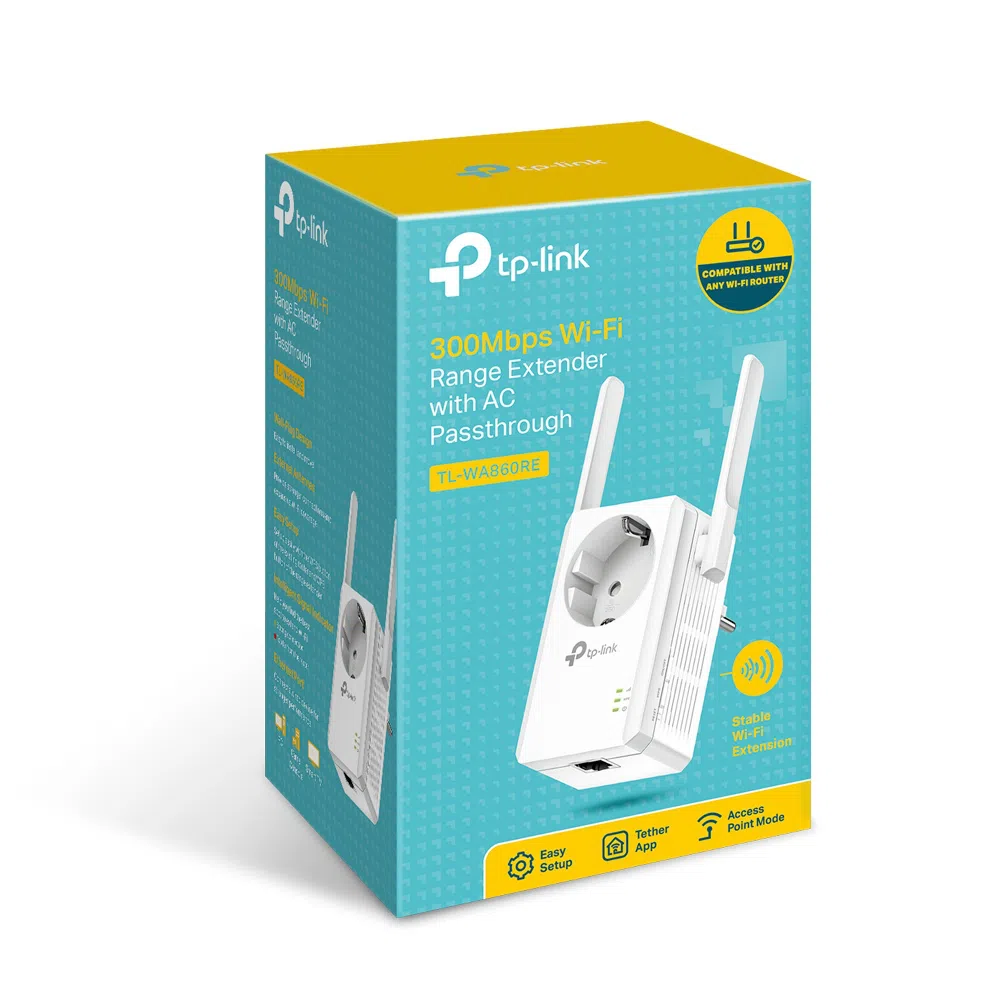 TP-LINK TL-WA860RE N300 Wireless Range Extender with AC Passthrough, 300Mbps 2.4GHz, 802.11n/g/b, Ranger Extender mode, 1 Lan Port, WPS, 2 external antennas 4