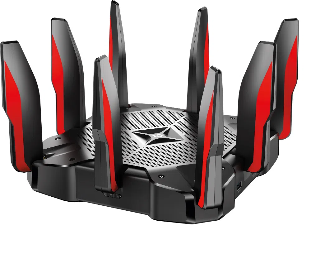 TP-LINK Archer Archer C5400X AC5400 Tri Band Wireless Gigabit Router, 2167Mbps + 2167Mbps at 5Ghz + 1000Mbps at 2.4Ghz, 802.11ac/a/b/g/n, 1 Gigabit WAN + 8 Gigabit LAN, 1.8GHz 64-bit Quad-Core CPU+3 Co-processor, 2xUSB 3.0, 8 detachable antennas