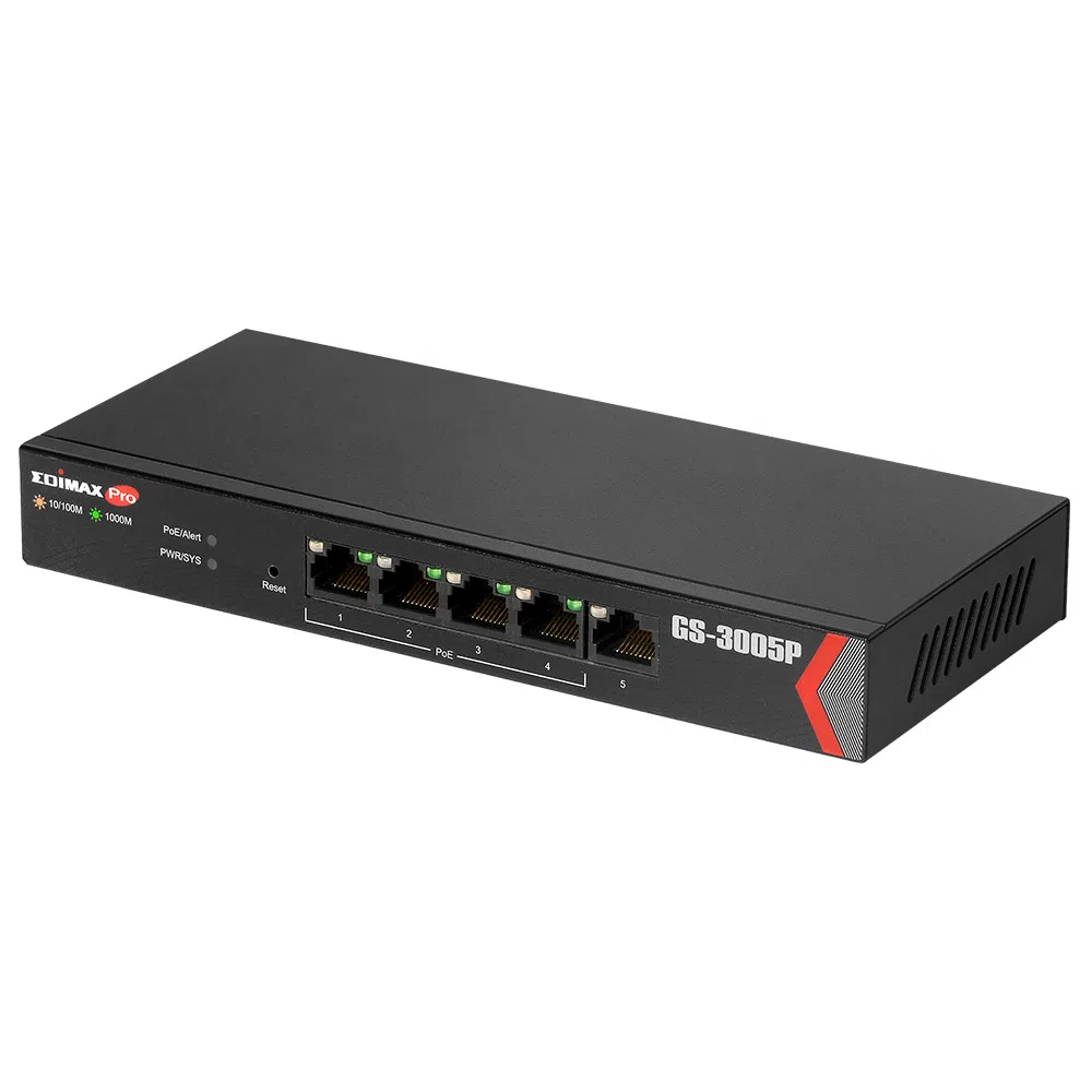 EDIMAX GS-3005P, 5-Port Gigabit Desktop PoE Switch, 5 Gigabit LAN ports including 4 PoE ports, Up to 30W per port (Total 72W) for powering PoE-enabled devices, Long range PoE power delivery distance extending up to 200 meters, steel case 2
