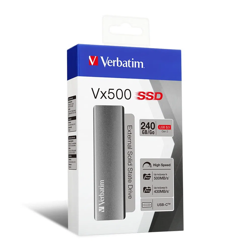 Внешний SSD накопитель Verbatim Vx500, 240 ГБ, Серебристый 3