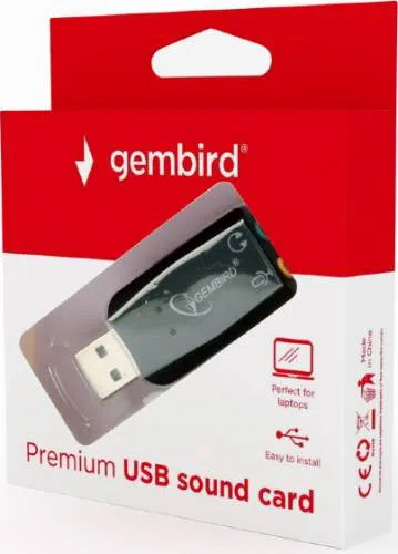 Gembird SC-USB2.0-01 "Virtus Plus" USB Sound Card, connectors: USB A-type male, 3.5mm stereo headphone jack, 3.5mm microphone input jack, 3.5 mm line-in jack, CMedia CM108B 4