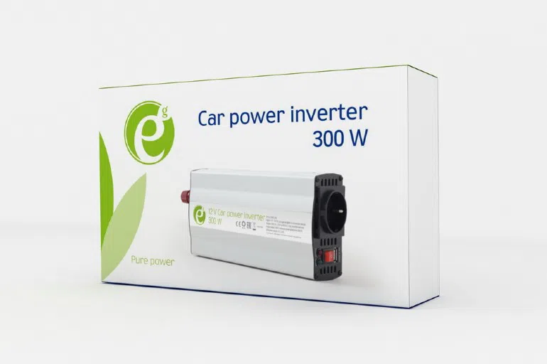 EnerGenie EG-PWC-042, 12V Car power inverter, 300W, with USB port / 5V-2.1A, Power output: 300 W continuous power (peak power 600 W), Output: 230 VAC, Input: 11-15 VDC (car cigarette lighter or accumulator directly)