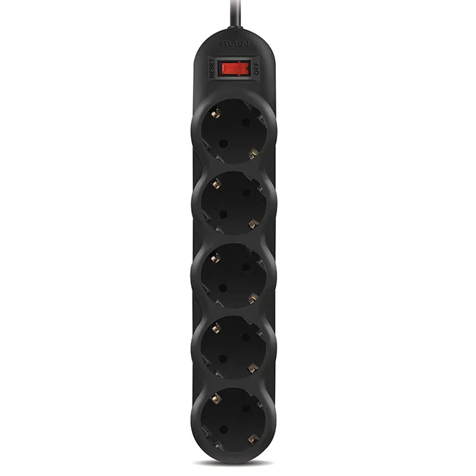 Сетевой фильтр SVEN SF-05L, 5Розеток, 1м, Чёрный 3
