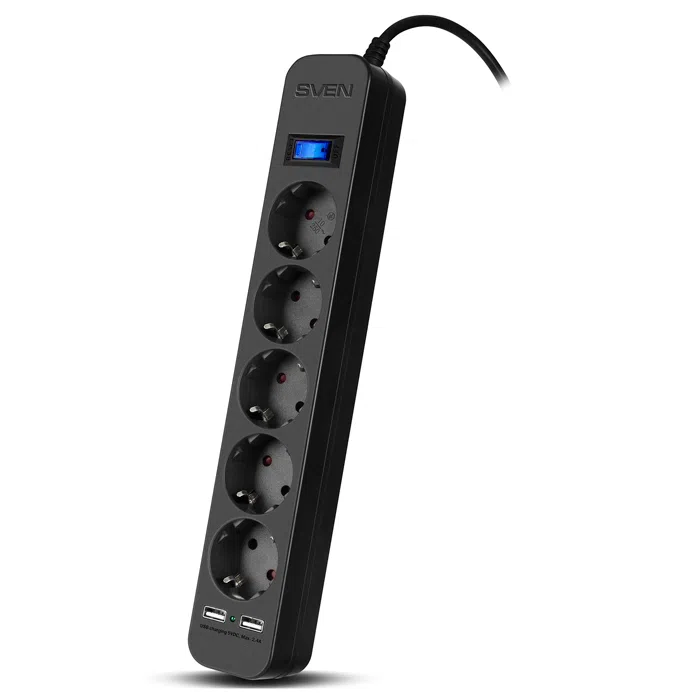 Prelungitor electric SVEN SF-05LU, 5Prize, 3m, Negru 2