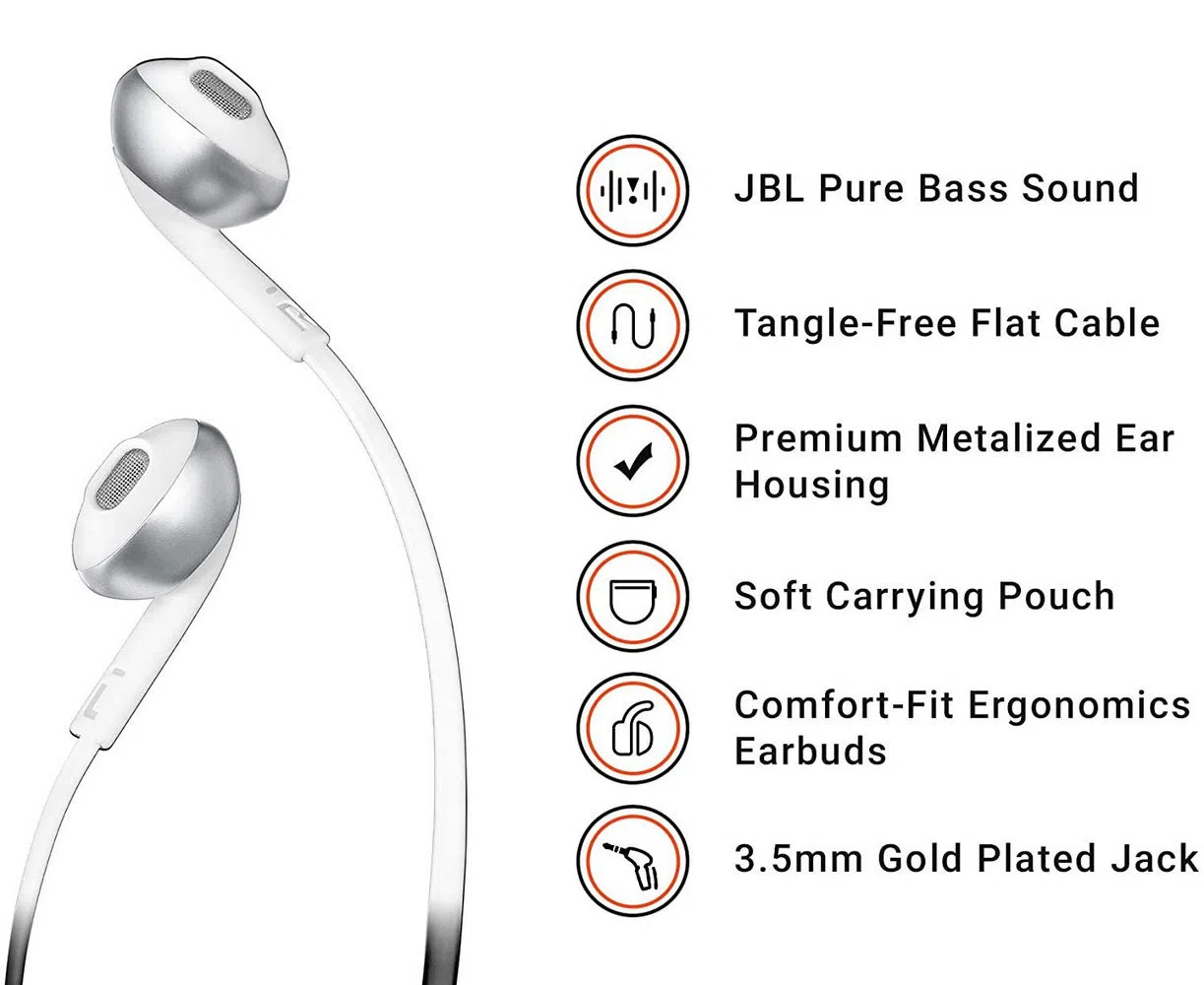 Căști pentru telefoane mobile JBL Tune 205, Cu fir, Argintiu 2