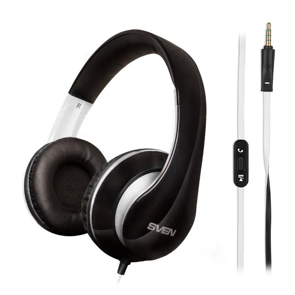 Headset SVEN AP-940MV with Microphone, Black-White, 3,5mm jack (4 pin), adapter 2 x 3,5mm jack 3pin 5