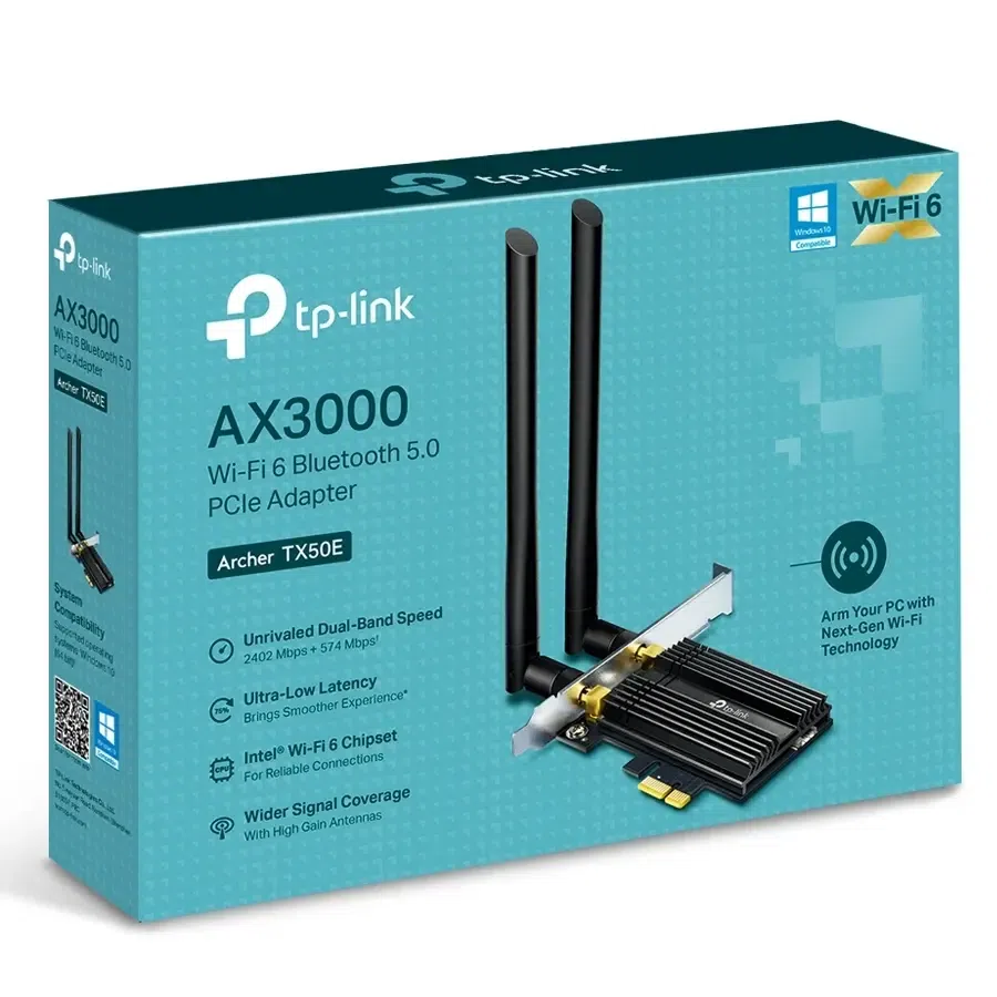 PCIe Wi-Fi 6 Dual Band LAN/Bluetooth 5.0 Adapter TP-LINK "Archer TX50E", 3000Mbps, OFDMA 2