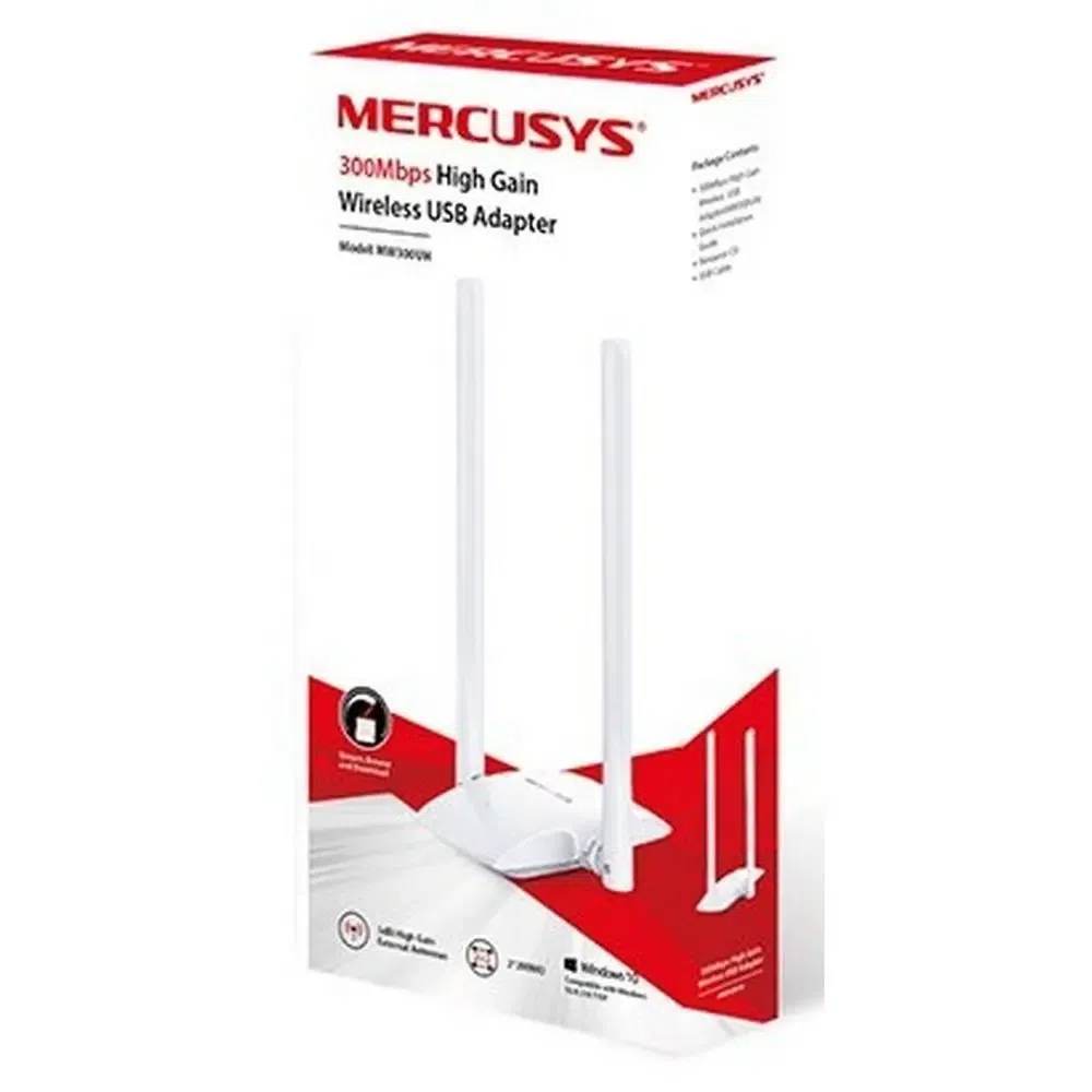 USB2.0 High Gain Wi-Fi N LAN Adapter MERCUSYS "MW300UH", 300Mbps, 2x5dBi, 2x2MIMO 2