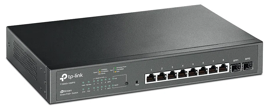 .8-port Gigabit  Smart PoE Switch, TP-LINK "T1500G-10PS(TL-SG2210P)", with 2 SFP Slots , steel case 3