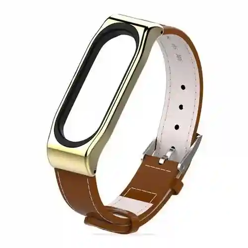 Curelușă din piele pentru Mi Band 3/4/5/6 Brown/Gold