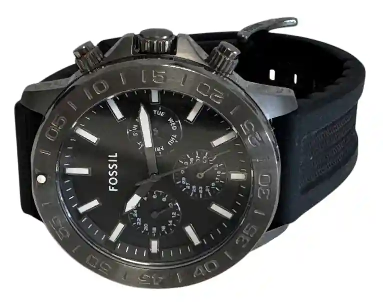 FOSSIL Bannon Mens Dark Gray Multifunction Watch, Day Date, Black Silicone Band