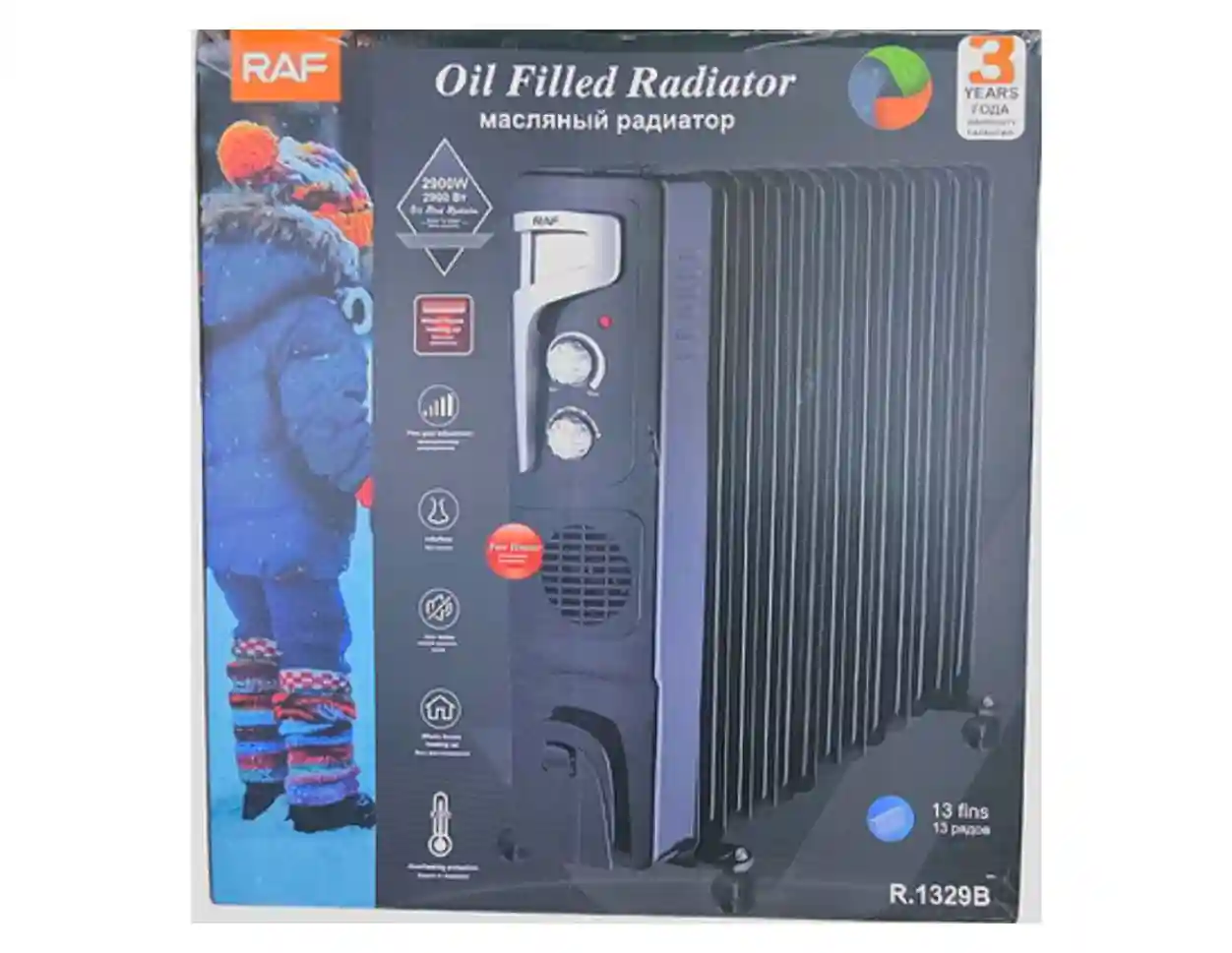 Raf Oil Radiator + Turbo Fan R.0929B, 9 Sections, 2400W, Black