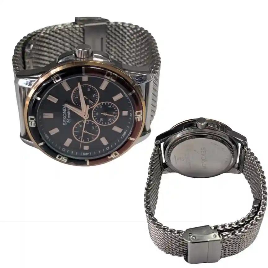 Sekonda Midnight Men's 44mm Quartz Watch in Black with Analogue Day/Date Display, and Silver Stainless Steel Strap 1841