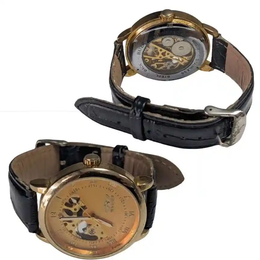 WINNER Classic Gold Skeleton Mechanical Watch Luminous Hands W660H Hand Wind Watches