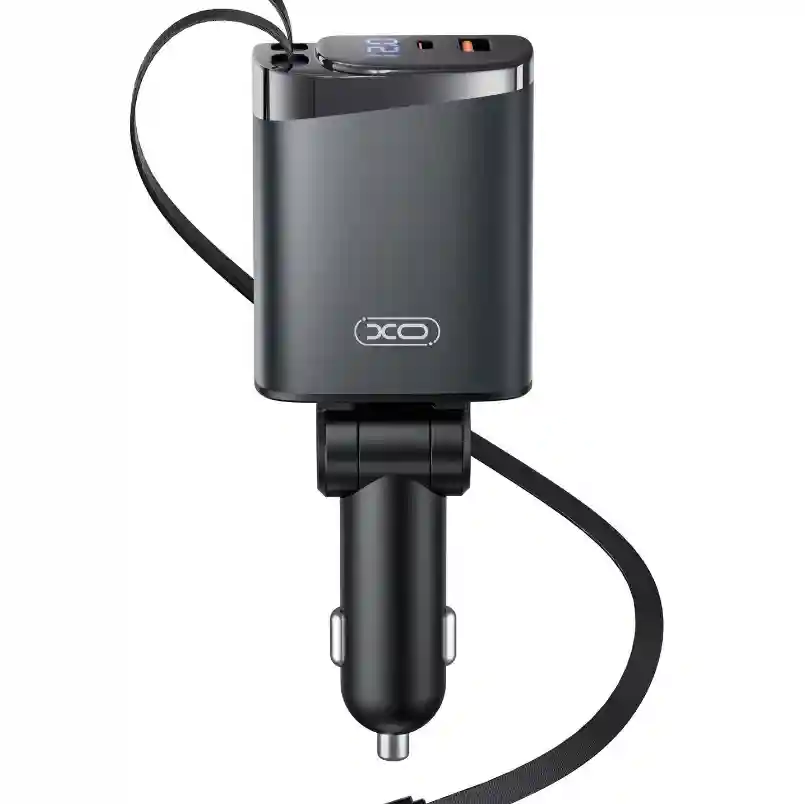 Автомобильное зарядное устройство XO CC71 Metal Smart 4-в-1 с выдвижным кабелем