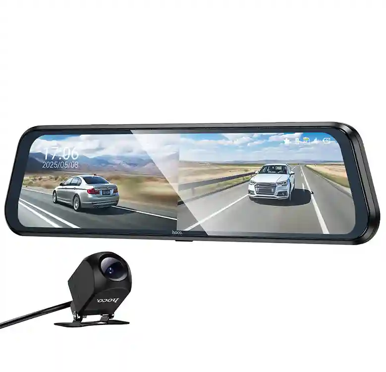 Видеорегистратор Hoco DV16 с 9,66-дюймовым экраном для потоковой передачи мультимедиа (двухканальный, с задней камерой), черный.