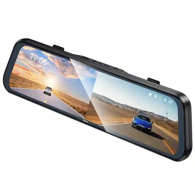 Видеорегистратор Hoco DV16 с 9,66-дюймовым экраном для потоковой передачи мультимедиа (двухканальный, с задней камерой), черный.