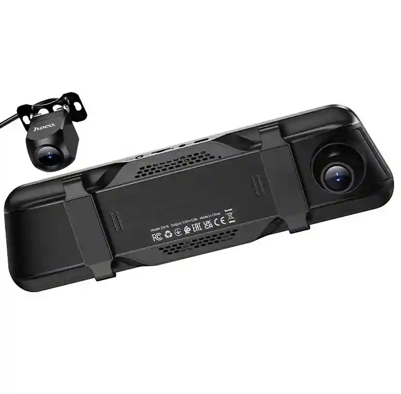 Видеорегистратор Hoco DV16 с 9,66-дюймовым экраном для потоковой передачи мультимедиа (двухканальный, с задней камерой), черный.