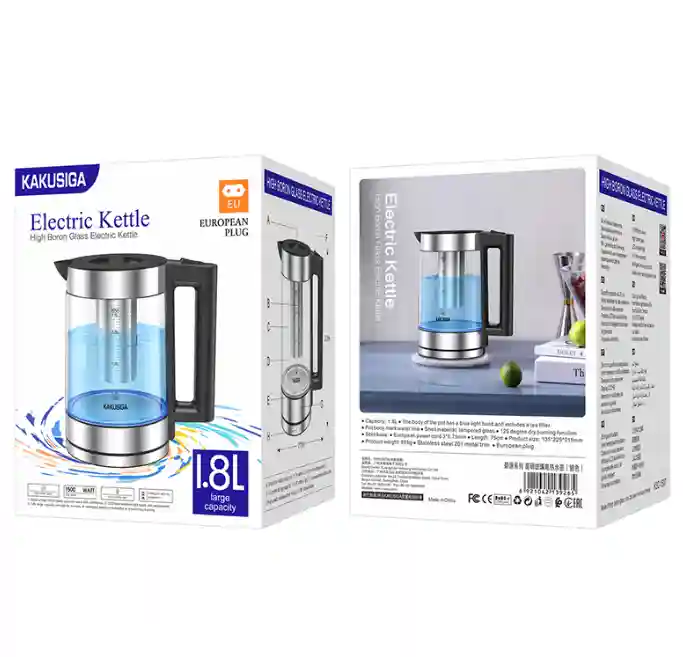 Электрический чайник KAKUSIGA KSC-1507 BIYUAN из высокоборного стекла (ЕС) Серебристый