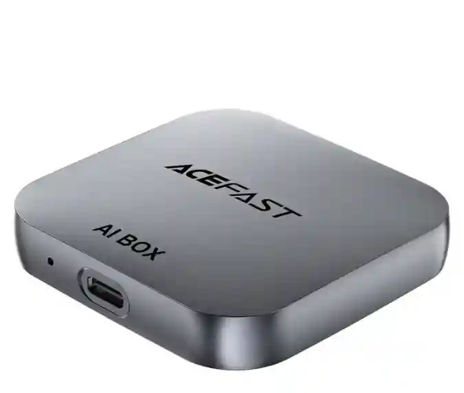 Беспроводной автомобильный адаптер aceFast QC2 AI Box CarPlay, металлический серый.