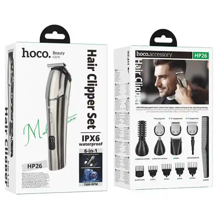 Многофункциональная электрическая машинка для стрижки Hoco HP26, металлический серый цвет.