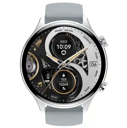 XO J14 Круглые спортивные часы с большим AMOLED-экраном диагональю 1,75 дюйма и функцией голосового управления, серебристый цвет.