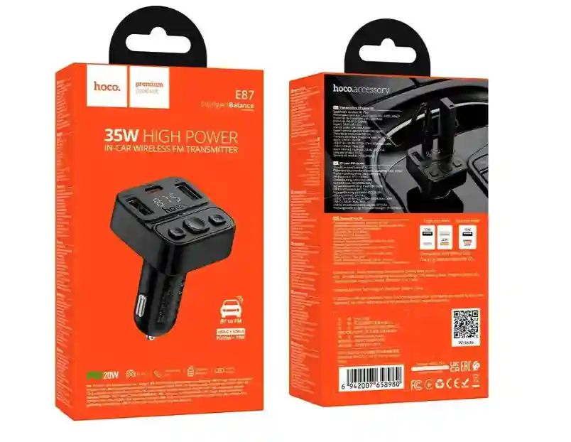 Автомобильный адаптер Hoco E87 Delta 35W(1A1C) car BT FM transmitter black