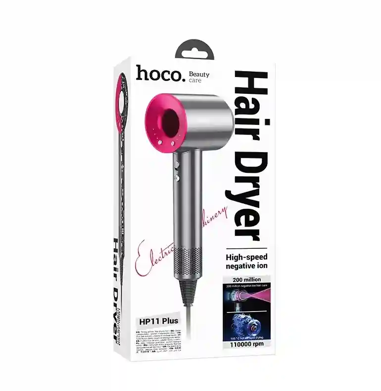 Высокоскоростной фен с отрицательными ионами Hoco HP11 Plus (EU), розово-красный