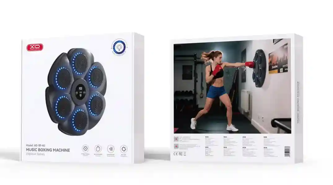 Музыкальная мишень для бокса XO SF-02, 6 мишеней, RGB-подсветка, автоматический подсчёт очков (с боксерскими перчатками для взрослых), чёрная