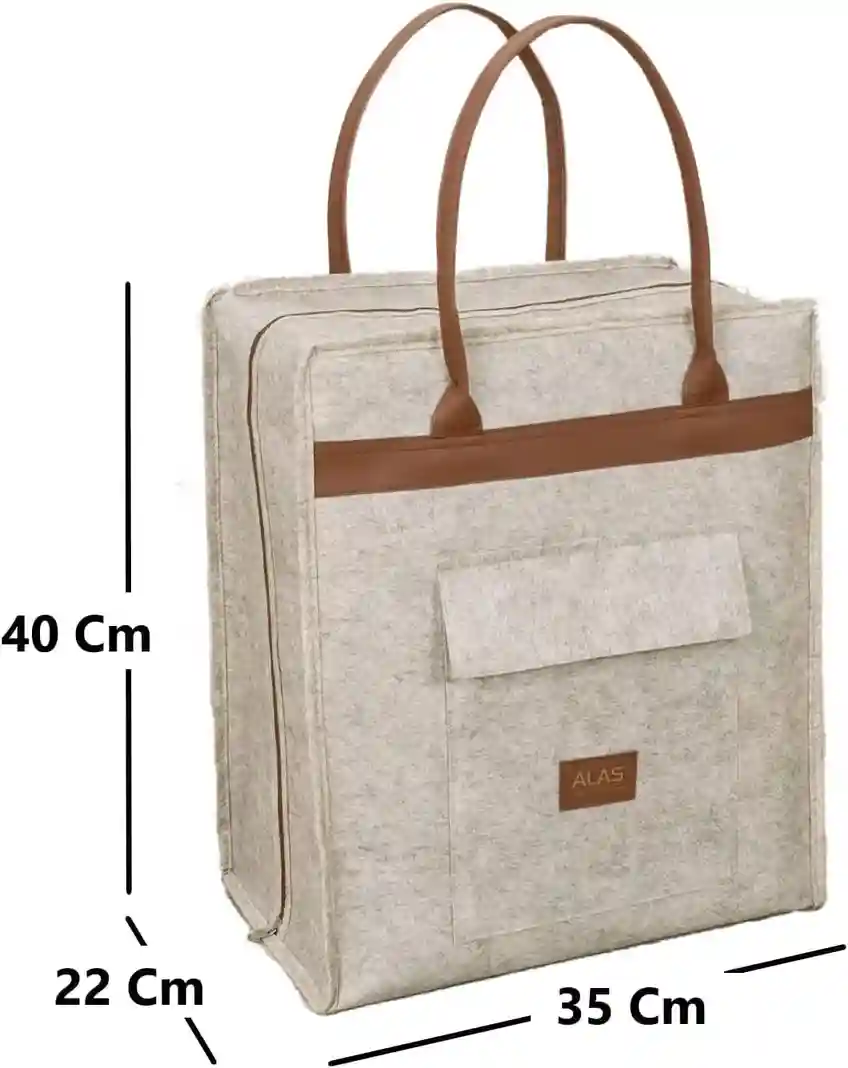 Geantă pentru încălțăminte Felt Styles cu mânere de piele 35X22X40 cm Bej