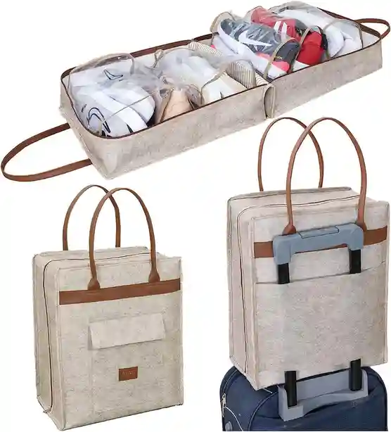 Geantă pentru încălțăminte Felt Styles cu mânere de piele 35X22X40 cm Bej