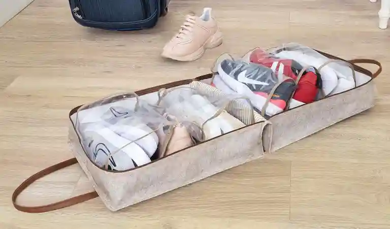 Geantă pentru încălțăminte Felt Styles cu mânere de piele 35X22X40 cm Bej