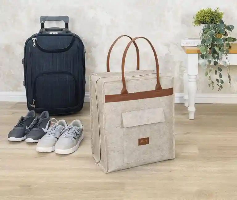 Geantă pentru încălțăminte Felt Styles cu mânere de piele 35X22X40 cm Bej