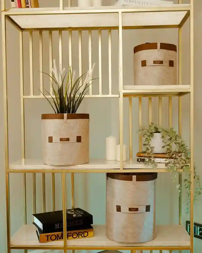 Корзина с кожаным ремнем MEGA 33x25см Бежевый