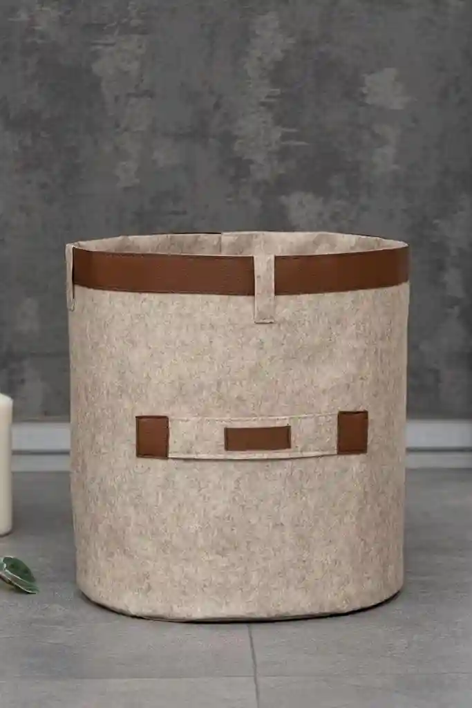 Корзина с кожаным ремнем MEGA 33x25см Бежевый