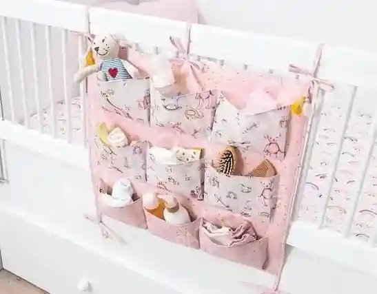 Органайзер с 9 карманами для детской люльки 54х49см Розовый