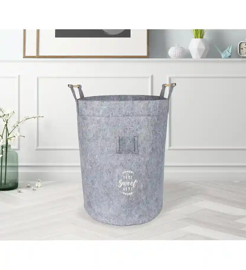 Coș fetru cu mânere lemn Gri