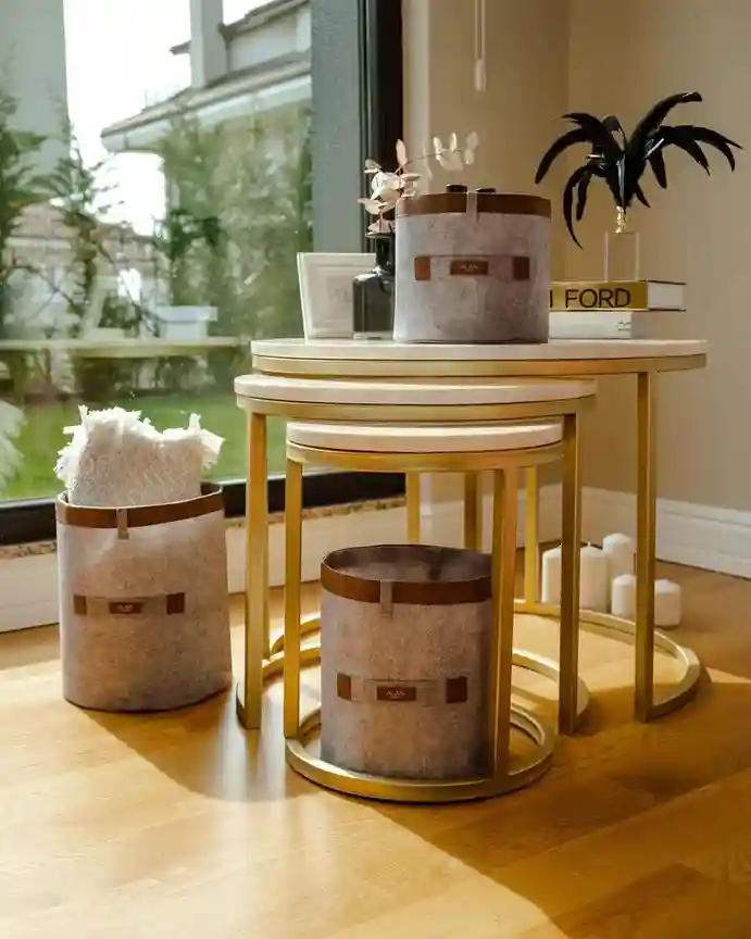 Корзина с кожаным ремнем MEGA 33x25см Серый