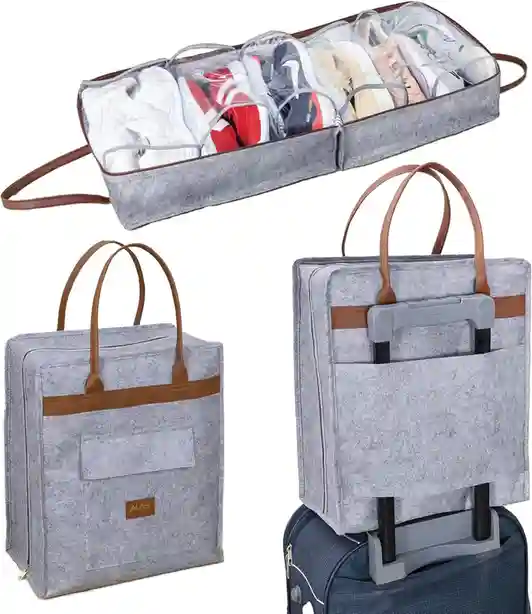 Geantă pentru încălțăminte Felt Styles cu mânere de piele 35X22X40 cm Gri