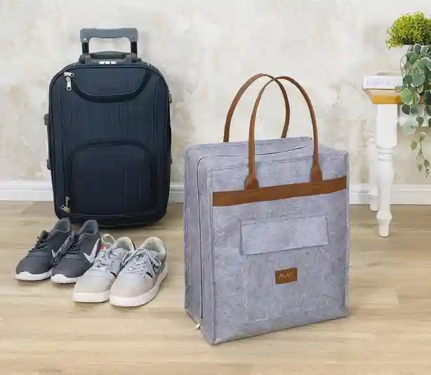 Geantă pentru încălțăminte Felt Styles cu mânere de piele 35X22X40 cm Gri