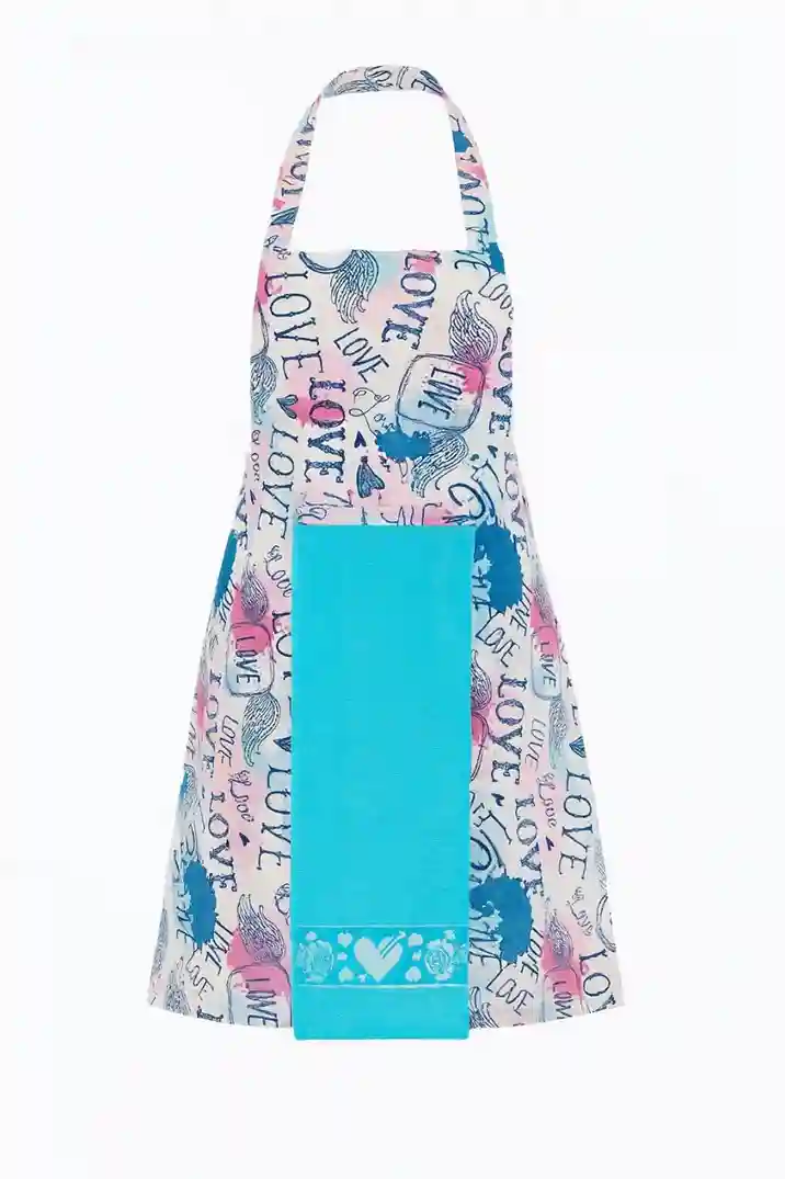 Кухонный фартук Love с голубым полотенцем