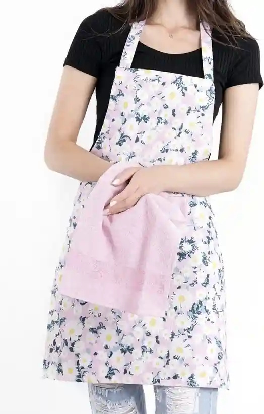 Кухонный фартук Floral Roz с розовым полотенцем